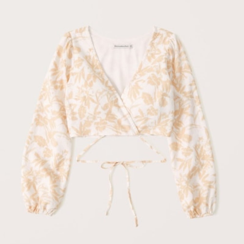 Abercrombie & Fitch Women's Long-Sleeve Linen-Blend Wrap Top - BNWT!